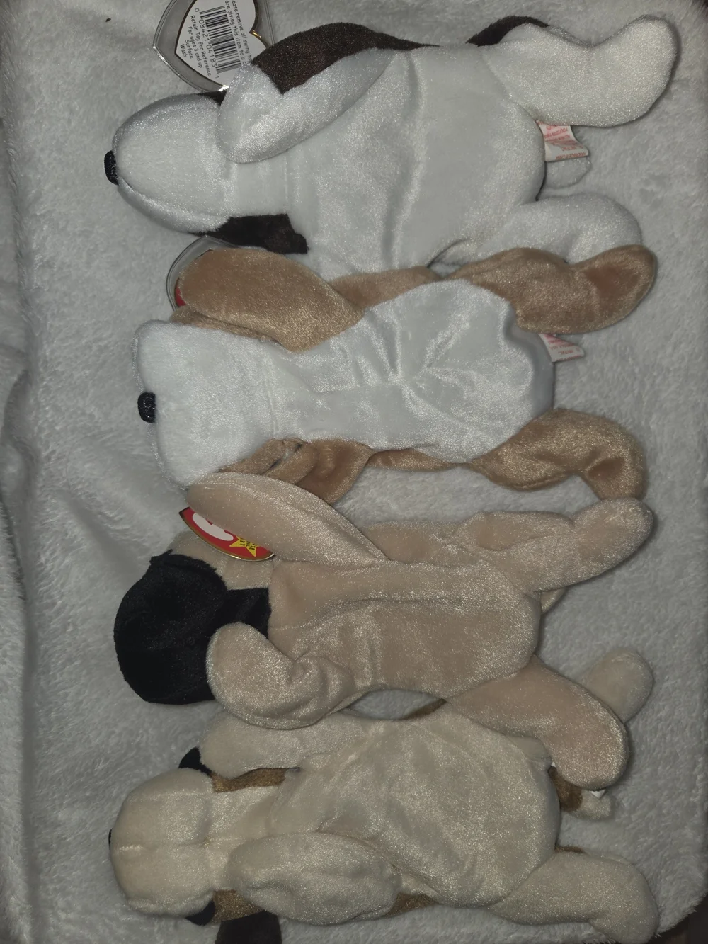 Ty Lot Of 4 Plush Puppy's, Bernie, Wrinkles, Pugsly, Bruno Tags Attached